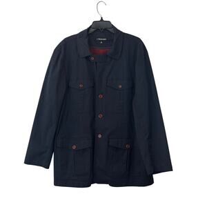 J. Peterman Trench Coat Mens 48 Navy Cotton Blend Cargo Pockets Safari Jacket
